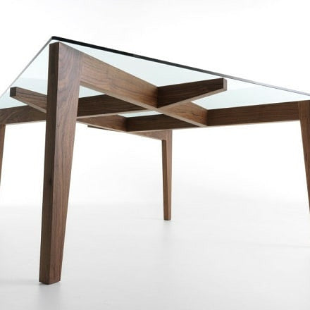Table SPACE en bois massif et verre trempé L150x P150 x 75 cm